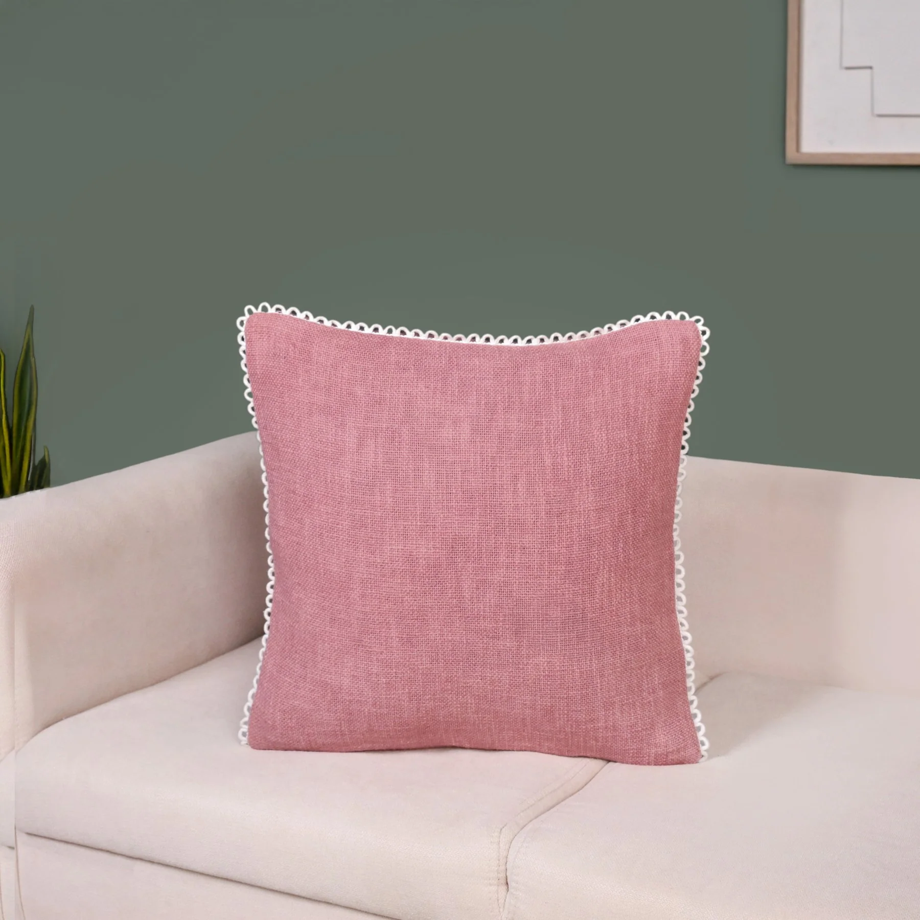 Woven Rose Cotton Cushion Cover With Looped Edging Set Of 2 - Image 8