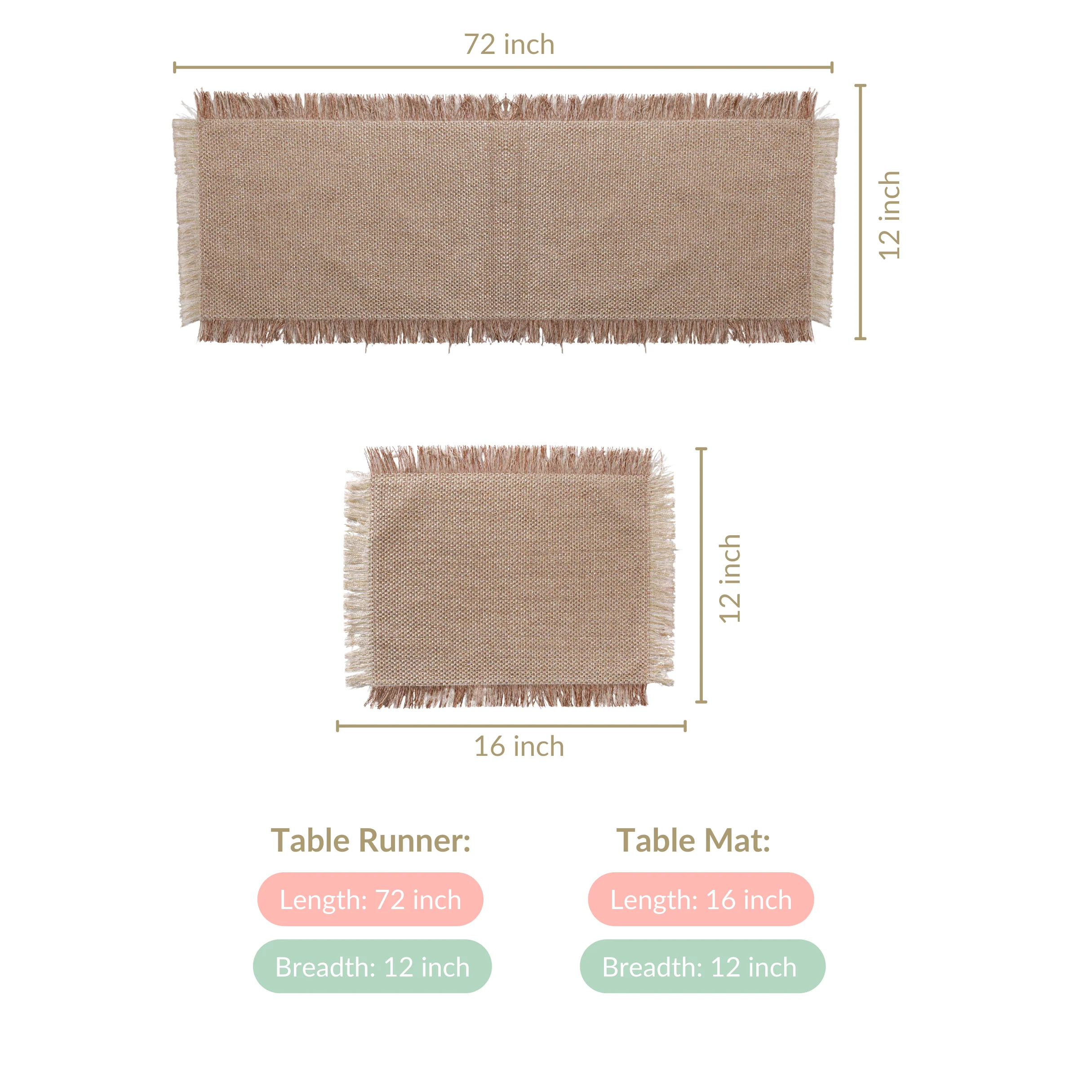 Woven Set Of Long Runner and 6 Table Mats Beige - Image 6