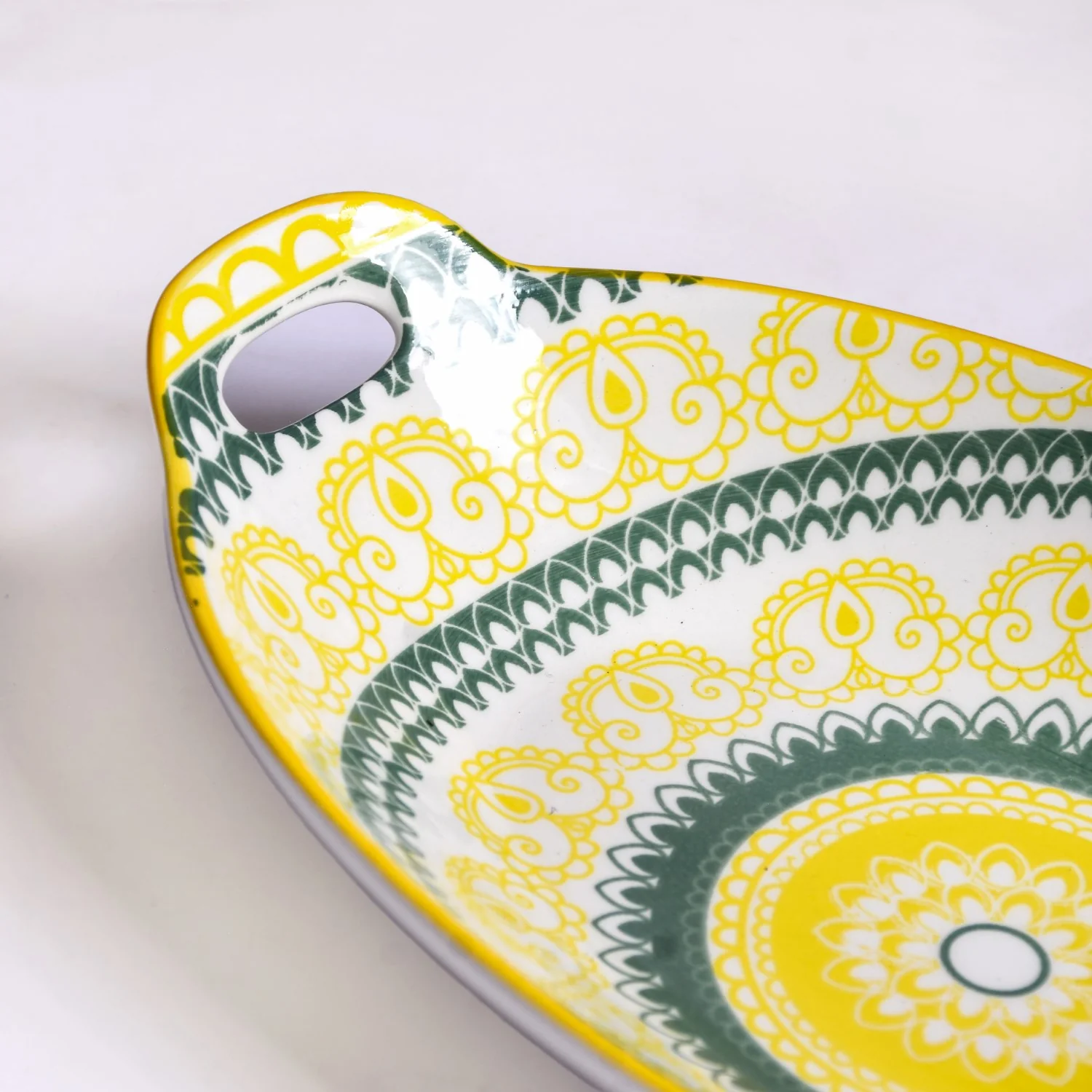 Yellow And Green Mandala Ceramic Platter Set Of 2 - Image 6
