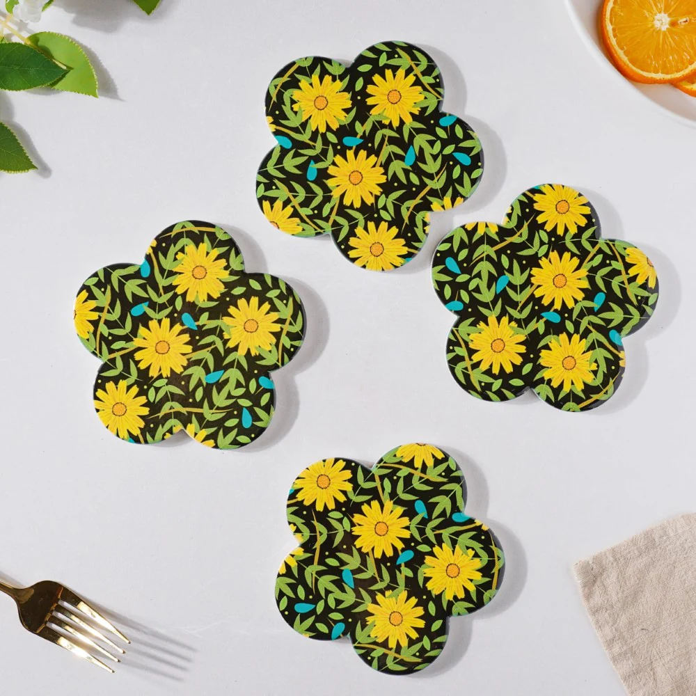 Yellow Daffodil Ceramic Glossy Coaster Set Of 4 - Image 3