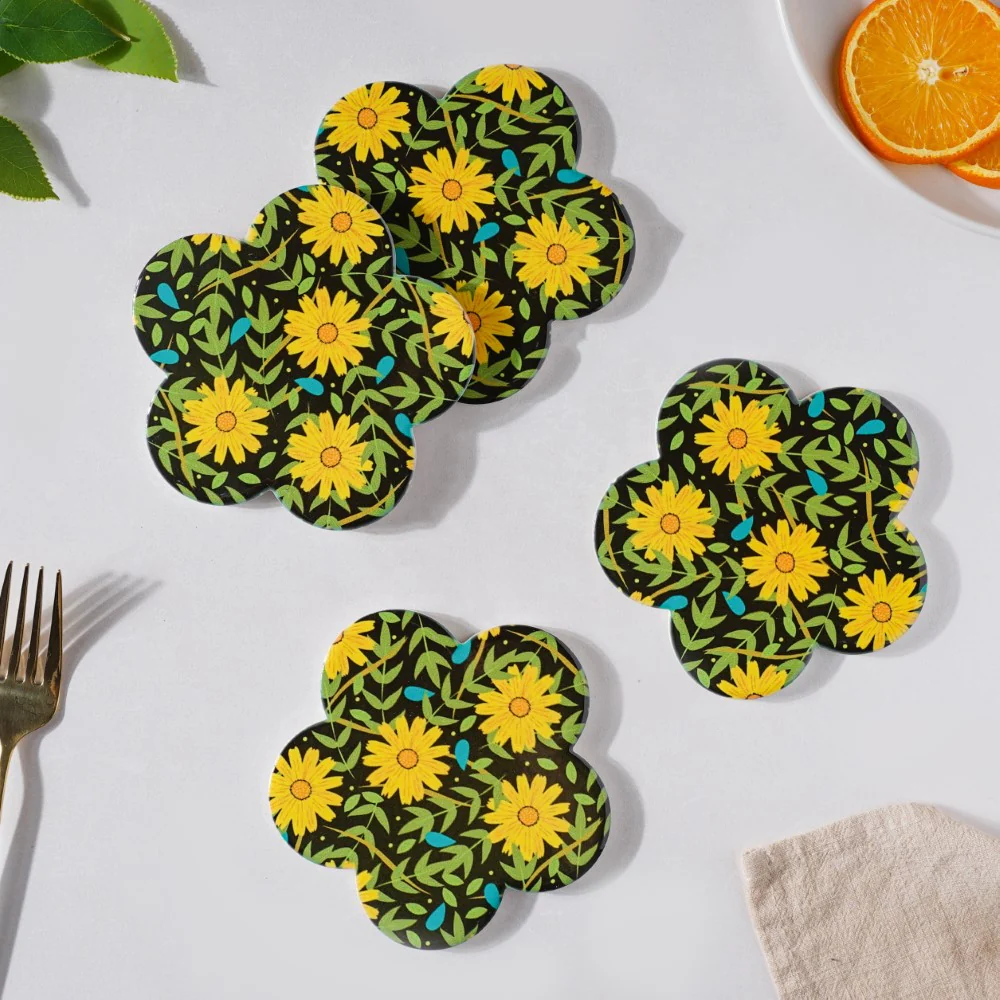 Yellow Daffodil Ceramic Glossy Coaster Set Of 4 - Image 5