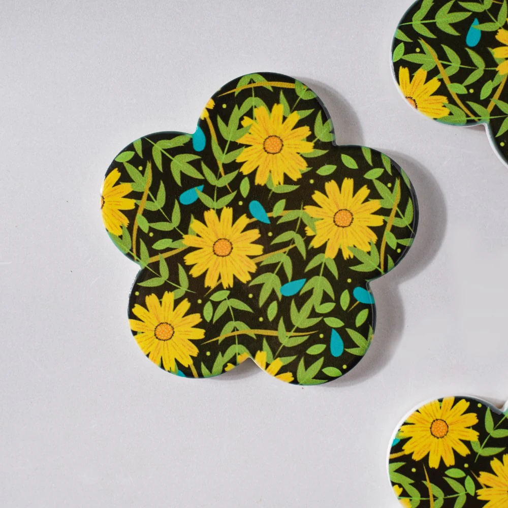 Yellow Daffodil Ceramic Glossy Coaster Set Of 4 - Image 6