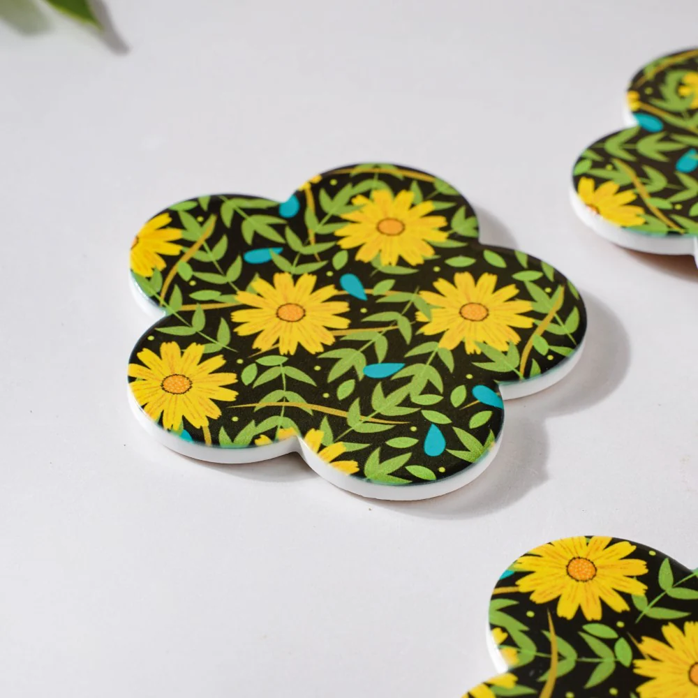 Yellow Daffodil Ceramic Glossy Coaster Set Of 4 - Image 7