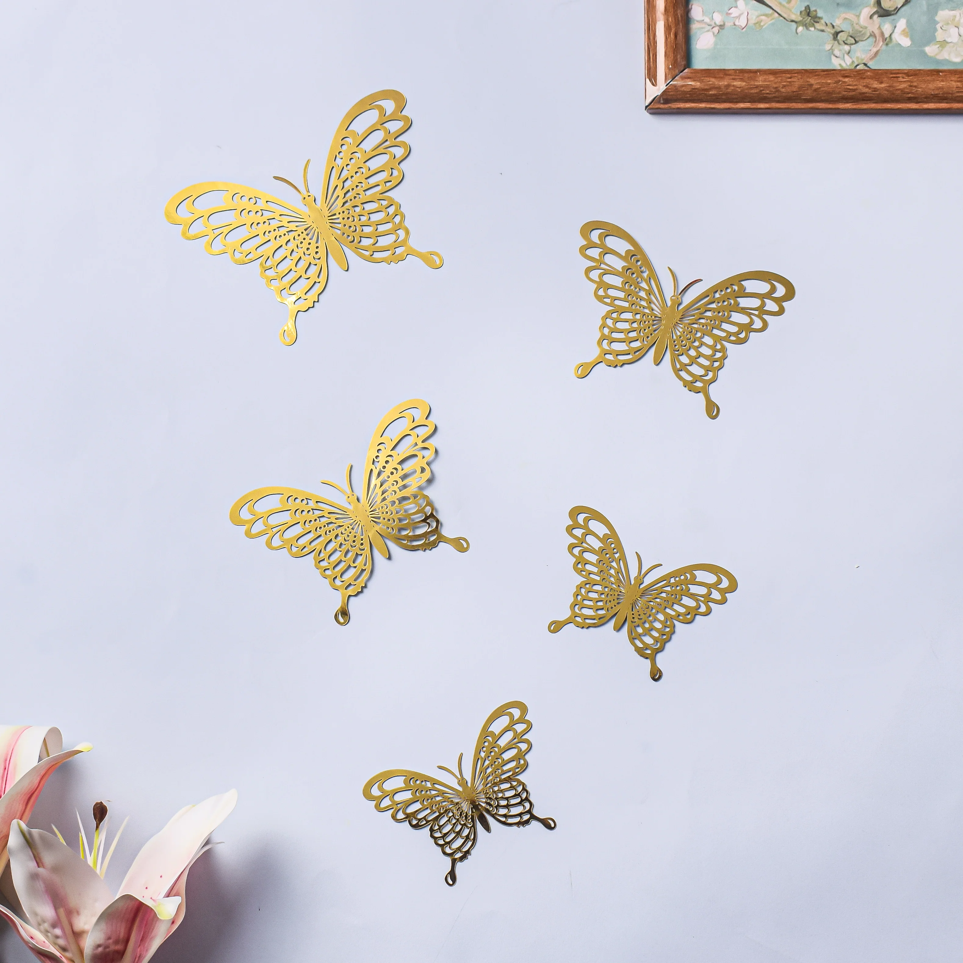 Yellow Gold Butterfly 3D Wall Stickers Set Of 36