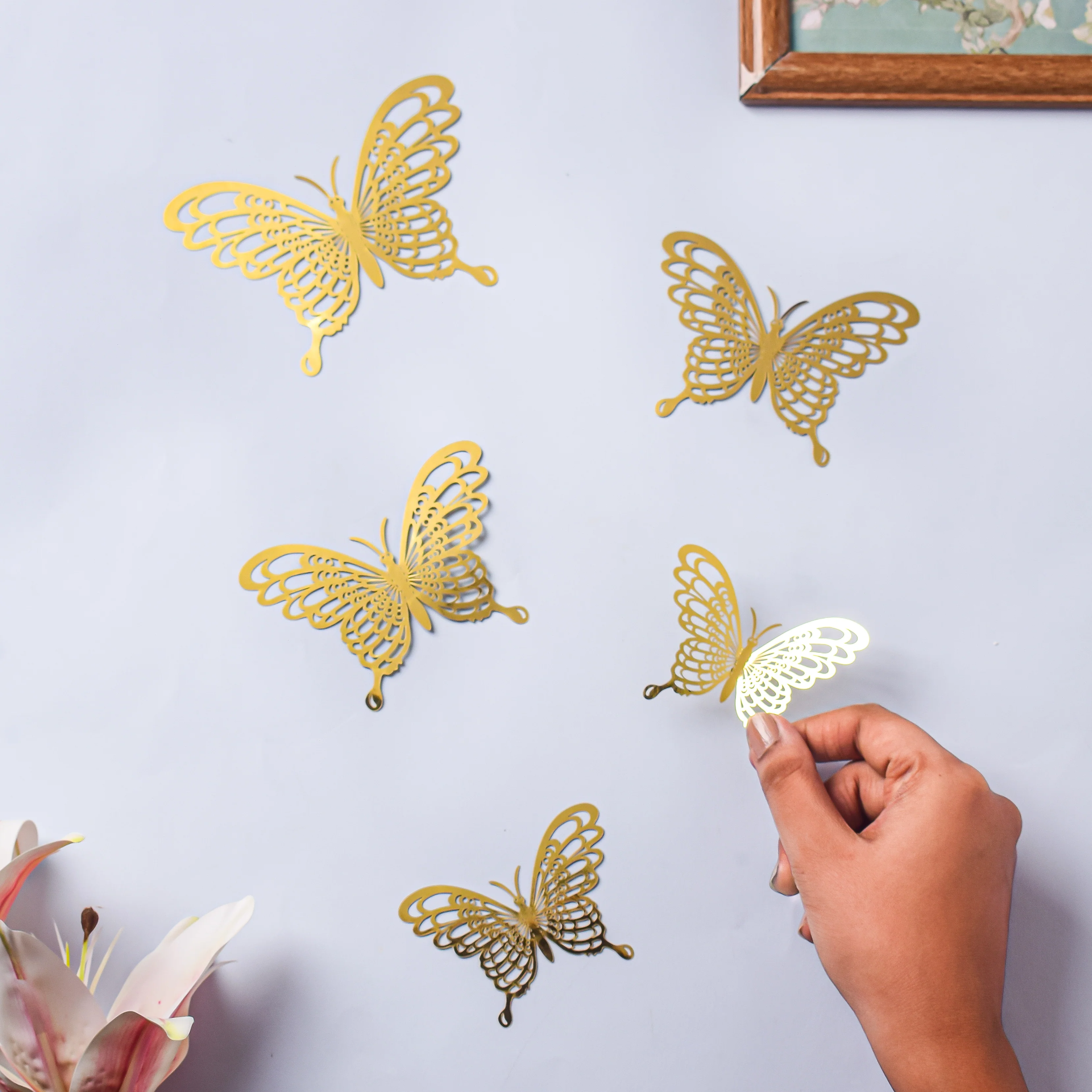 Yellow Gold Butterfly 3D Wall Stickers Set Of 36 - Image 2