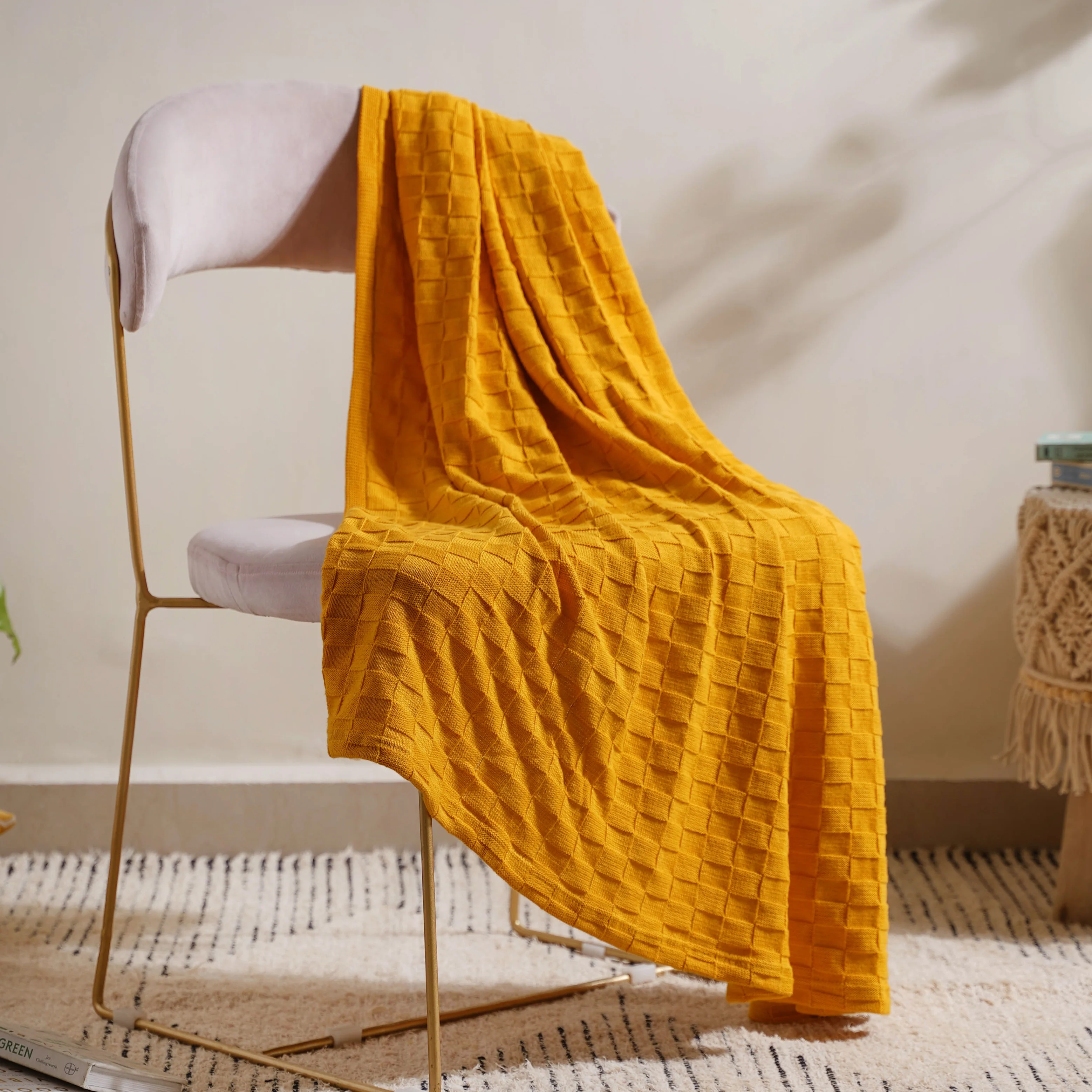 Yellow Knitted Throw - Image 3