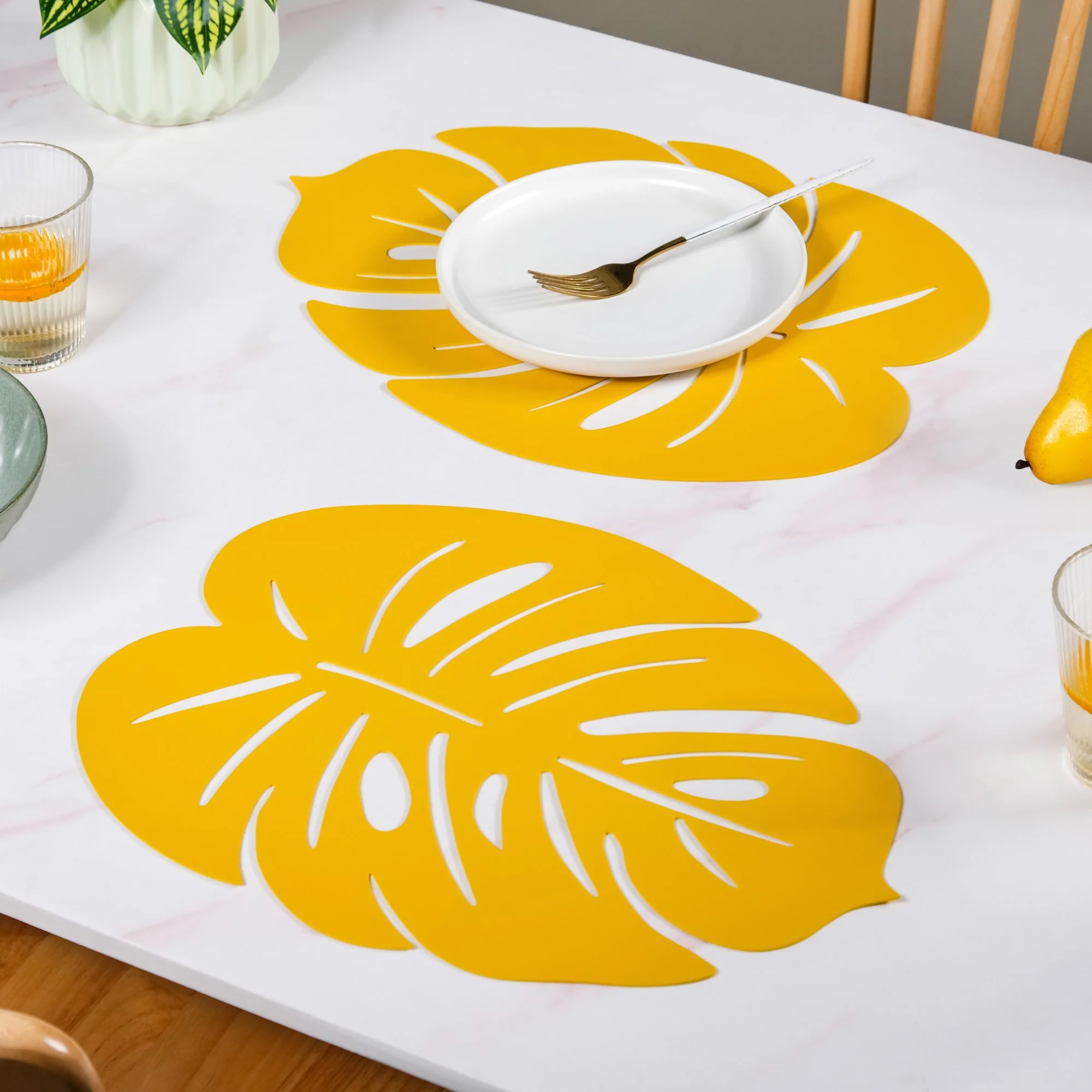 Yellow Laser Cut Monstera Leaf Table Mat Set Of 6 - Image 7