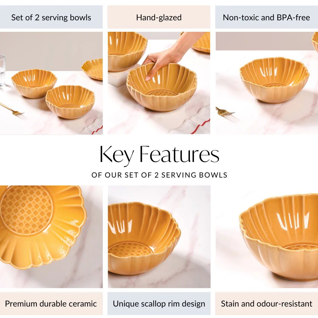 Yellow Ochre Serving Bowl Set Of 2 1200ml - Image 4