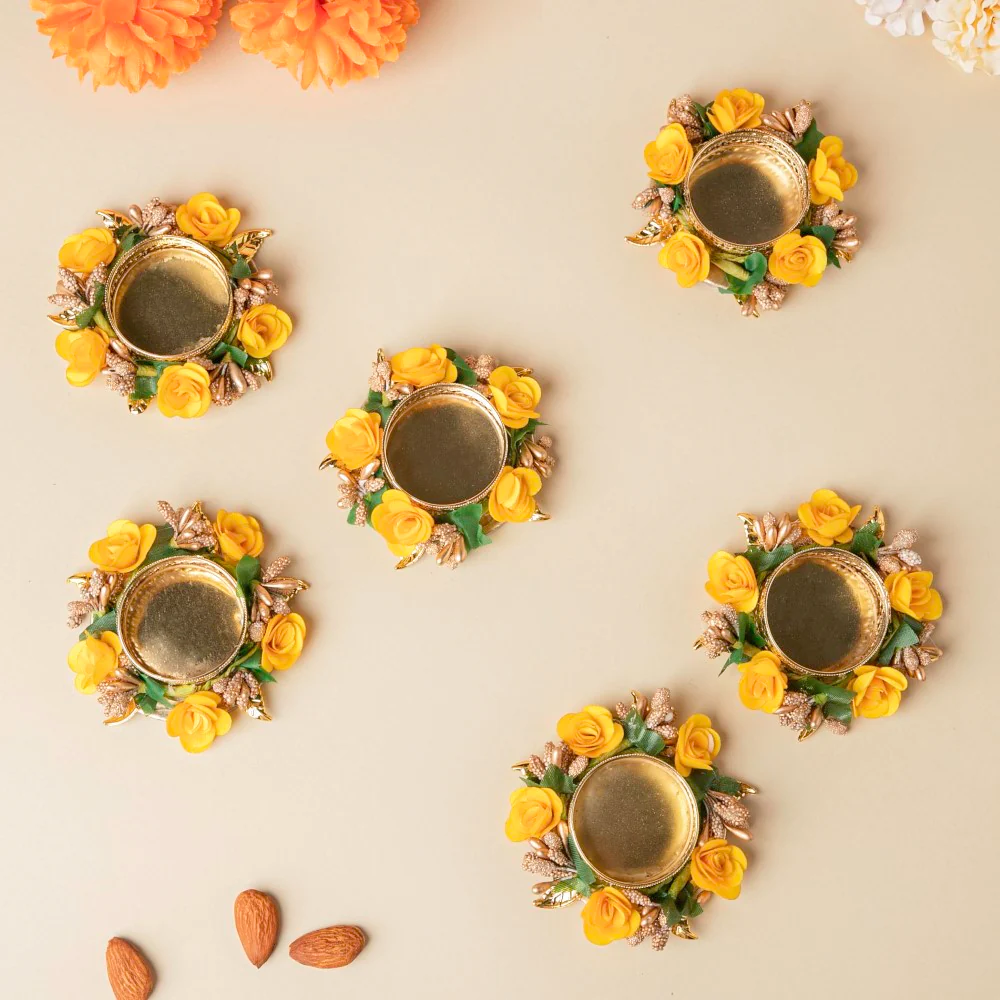 Yellow Rose Tea Light Holder Set Of 6 - Image 3