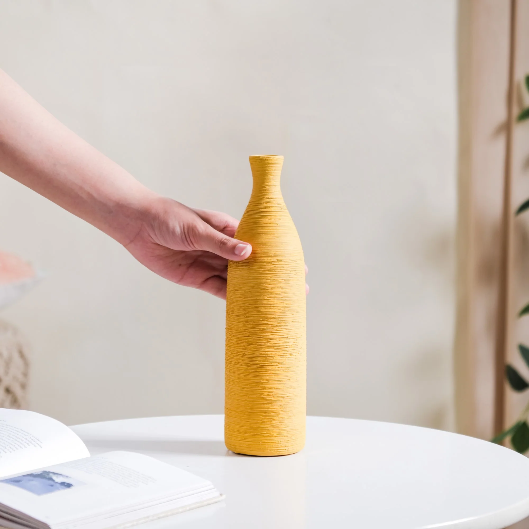 Yellow Textured Ceramic Vase - Image 2