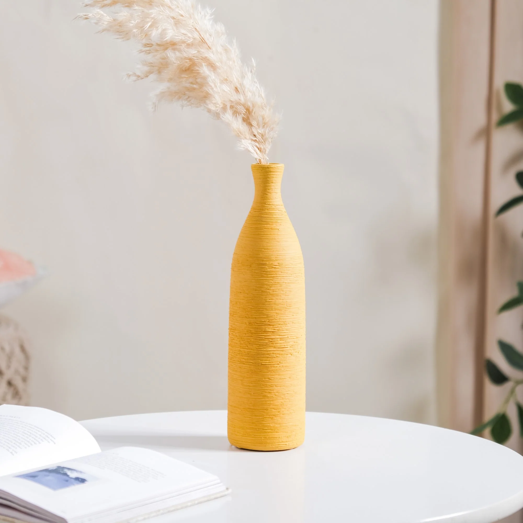 Yellow Textured Ceramic Vase - Image 7