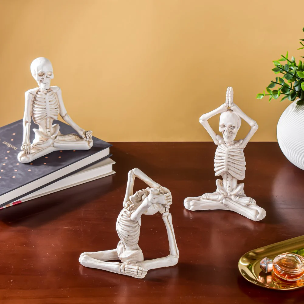 Yoga Skeleton Showpiece White Set Of 3 - Image 2
