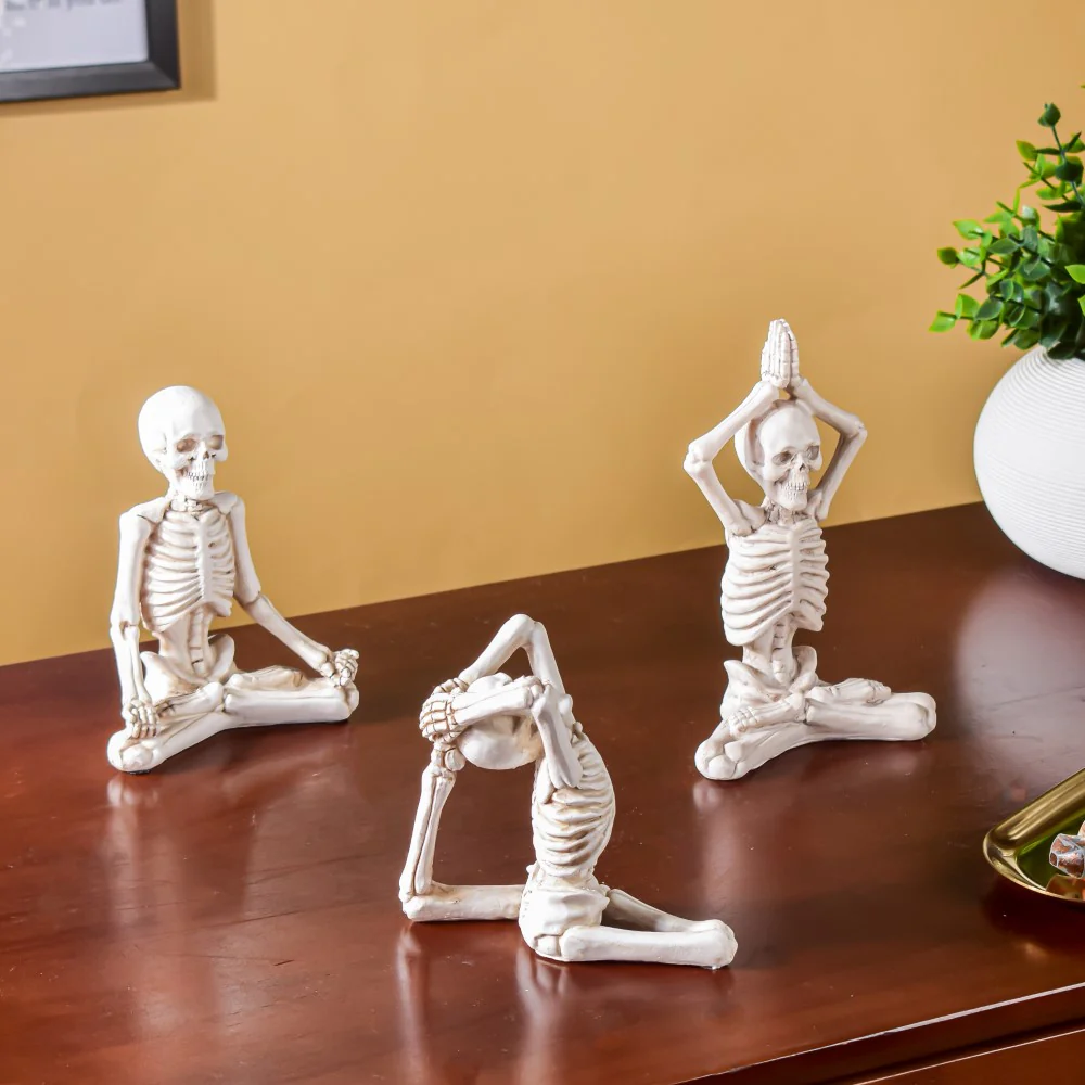 Yoga Skeleton Showpiece White Set Of 3 - Image 4