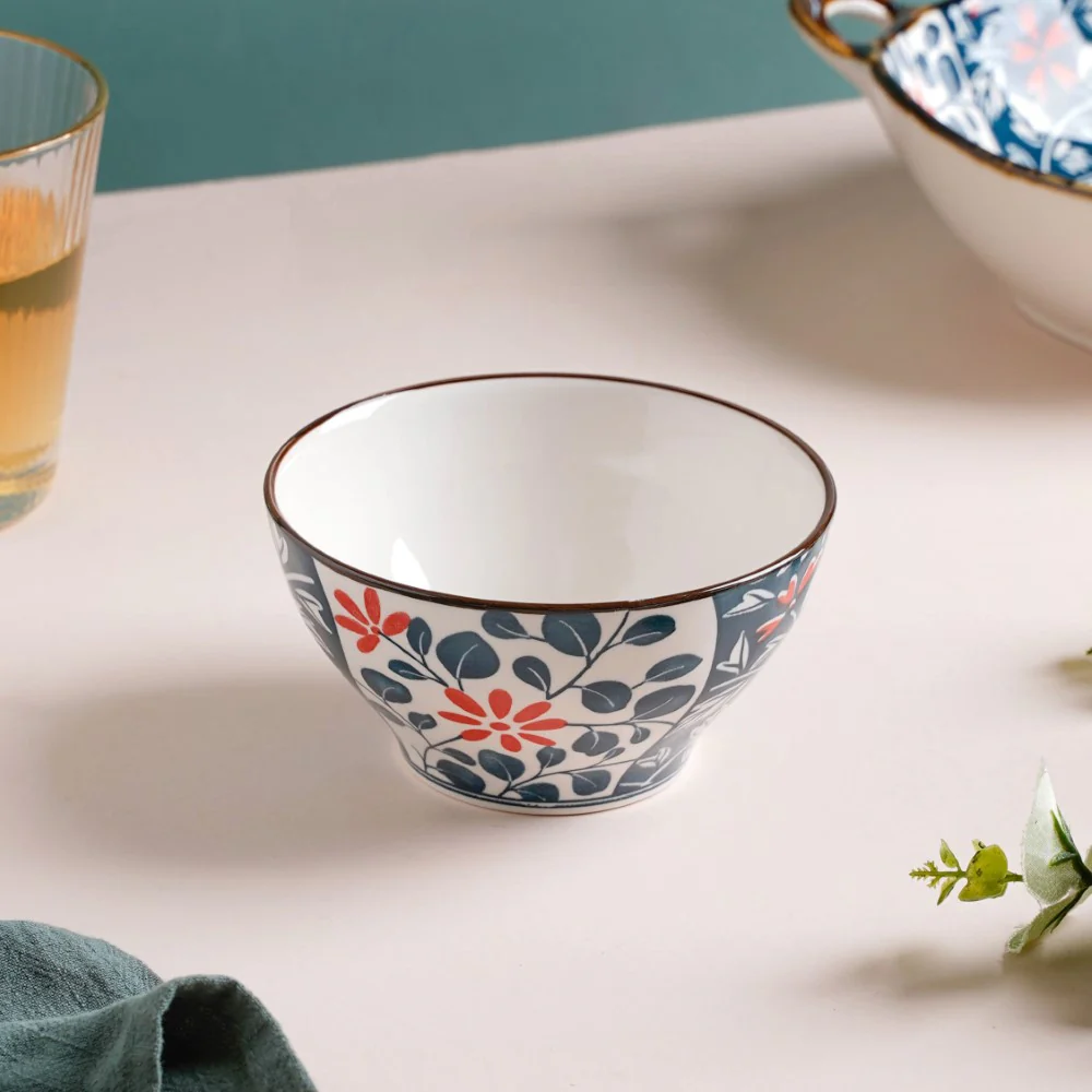 Yugana Floral Patterned Oriental Ceramic Snack Bowl 4.5 Inch 300 ml - Image 5