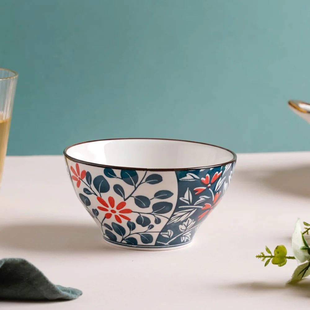 Yugana Floral Patterned Oriental Ceramic Snack Bowl 4.5 Inch 300 ml - Image 6