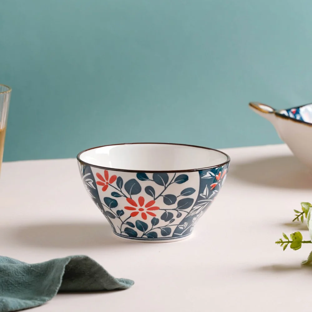 Yugana Floral Patterned Oriental Ceramic Snack Bowl 4.5 Inch 300 ml - Image 8