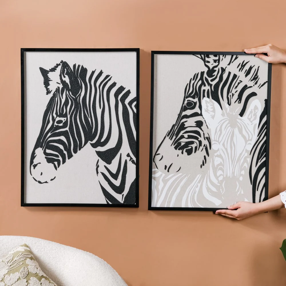 Zebra Design Canvas Wall Art Set Of 2 23x17 Inch - Image 2