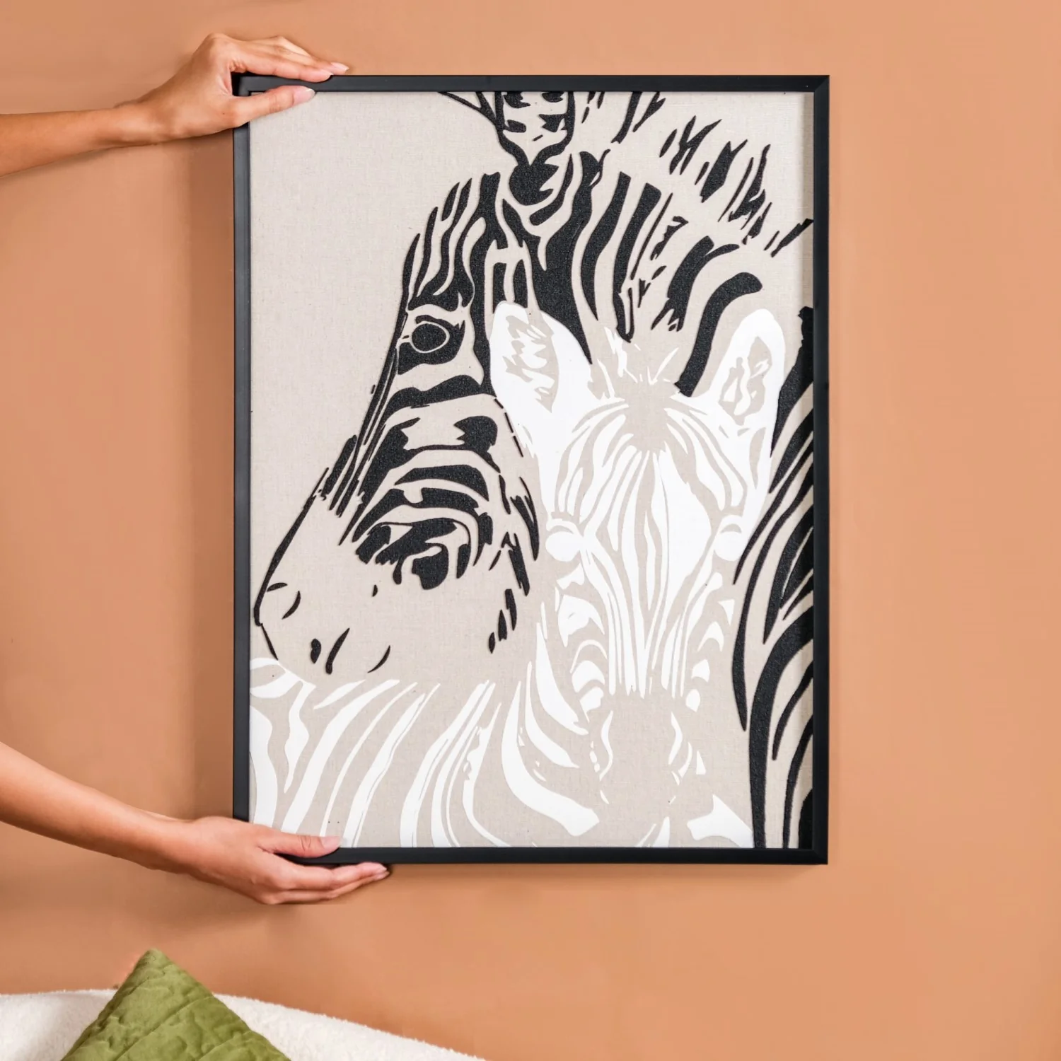 Zebra Embossed Canvas Wall Art Black White 23x17 Inch - Image 3