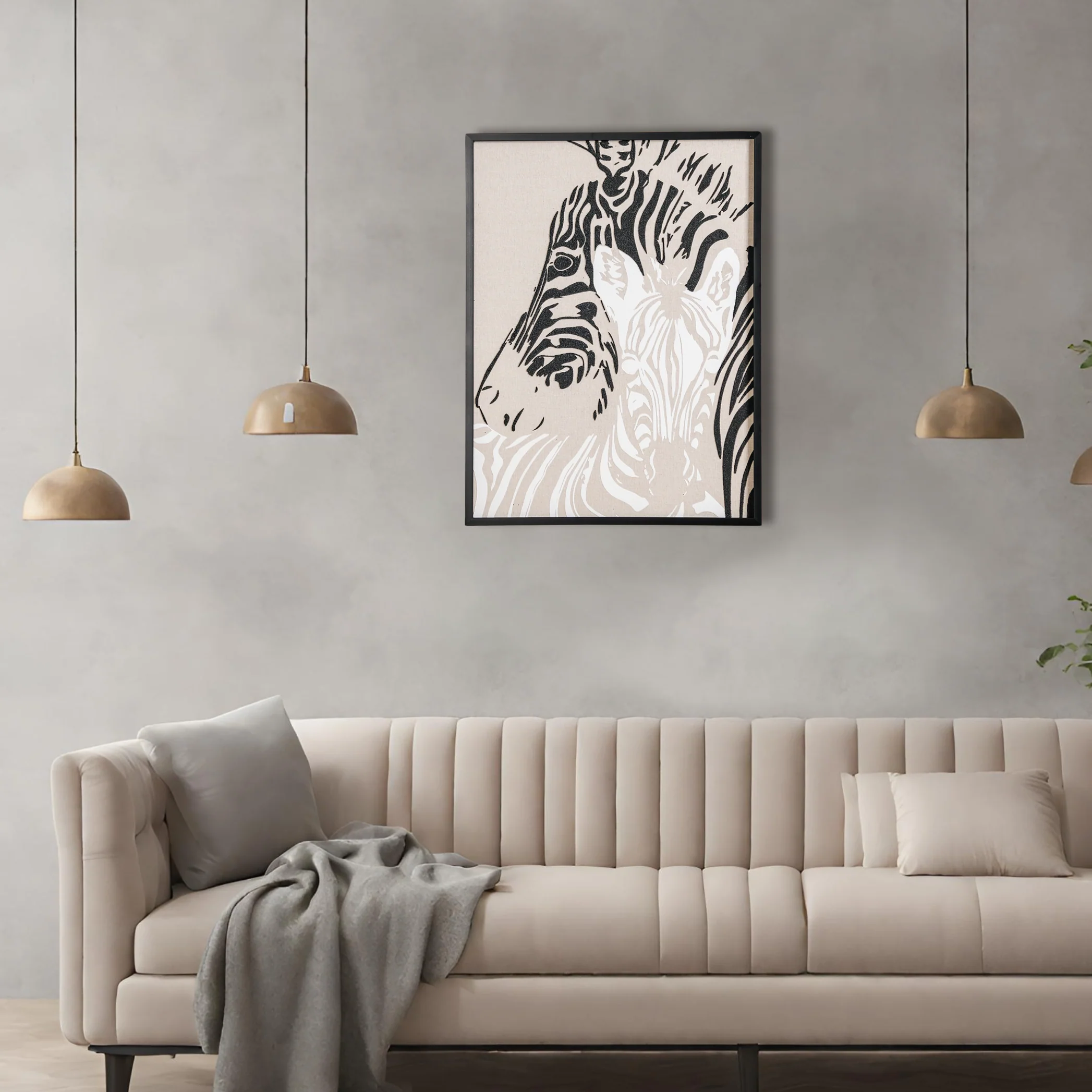 Zebra Embossed Canvas Wall Art Black White 23x17 Inch - Image 4