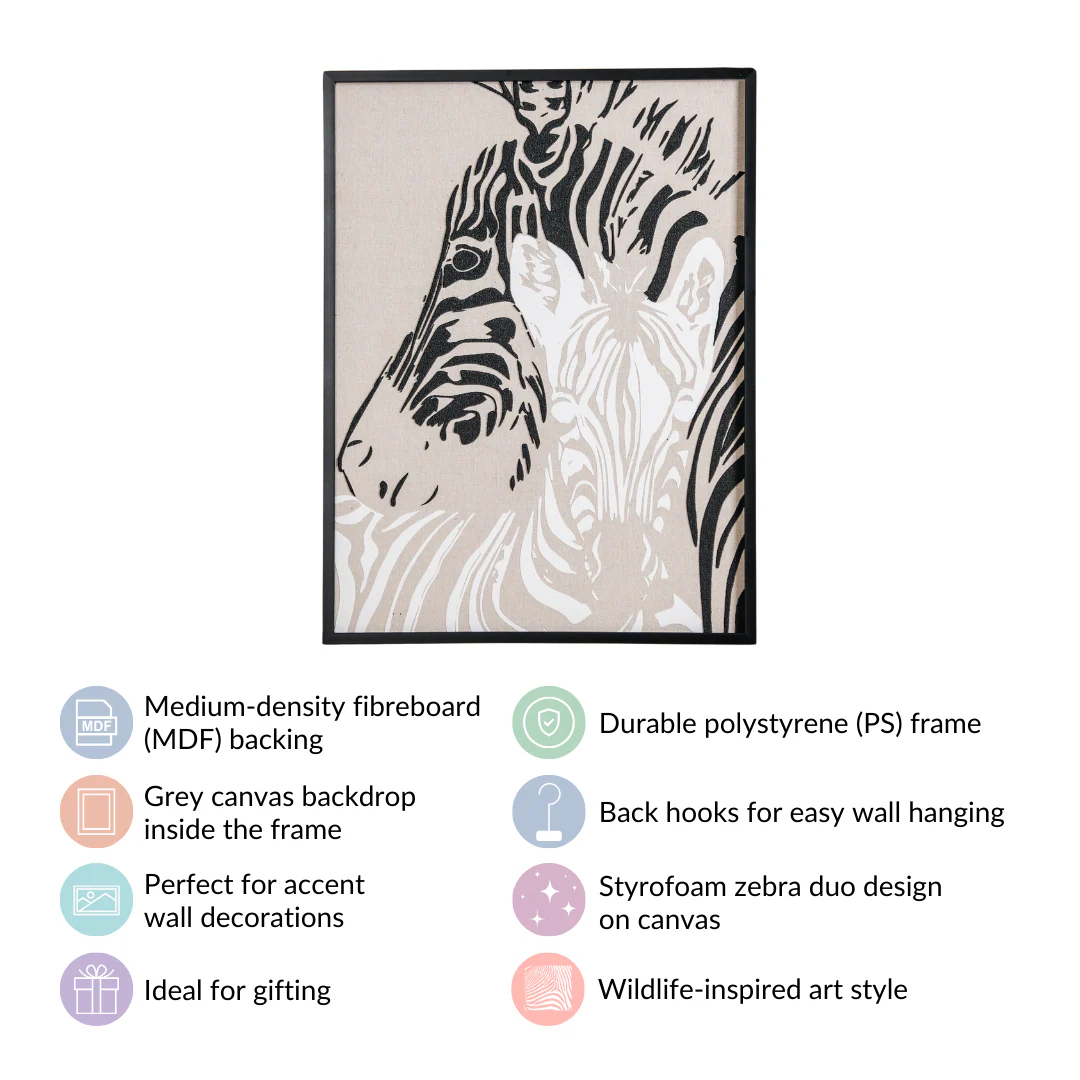 Zebra Embossed Canvas Wall Art Black White 23x17 Inch - Image 5
