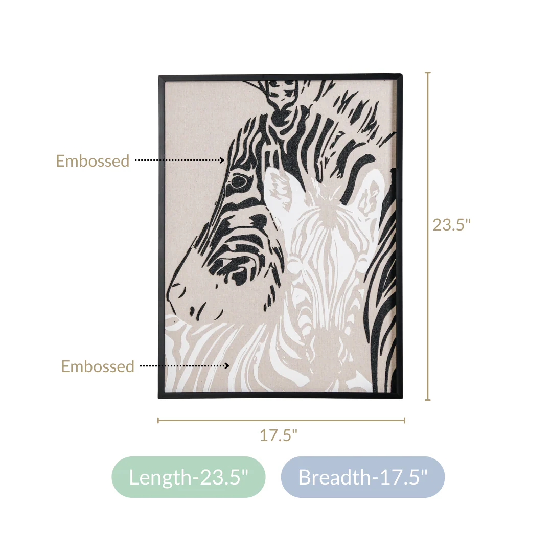 Zebra Embossed Canvas Wall Art Black White 23x17 Inch - Image 6