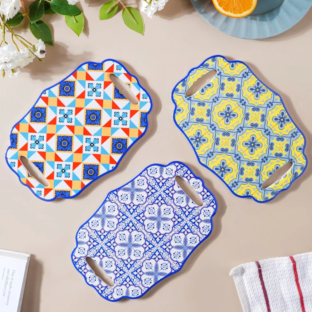 Fiesta Spanish Ceramic Platter Yellow Blue 8 Inch - Image 6