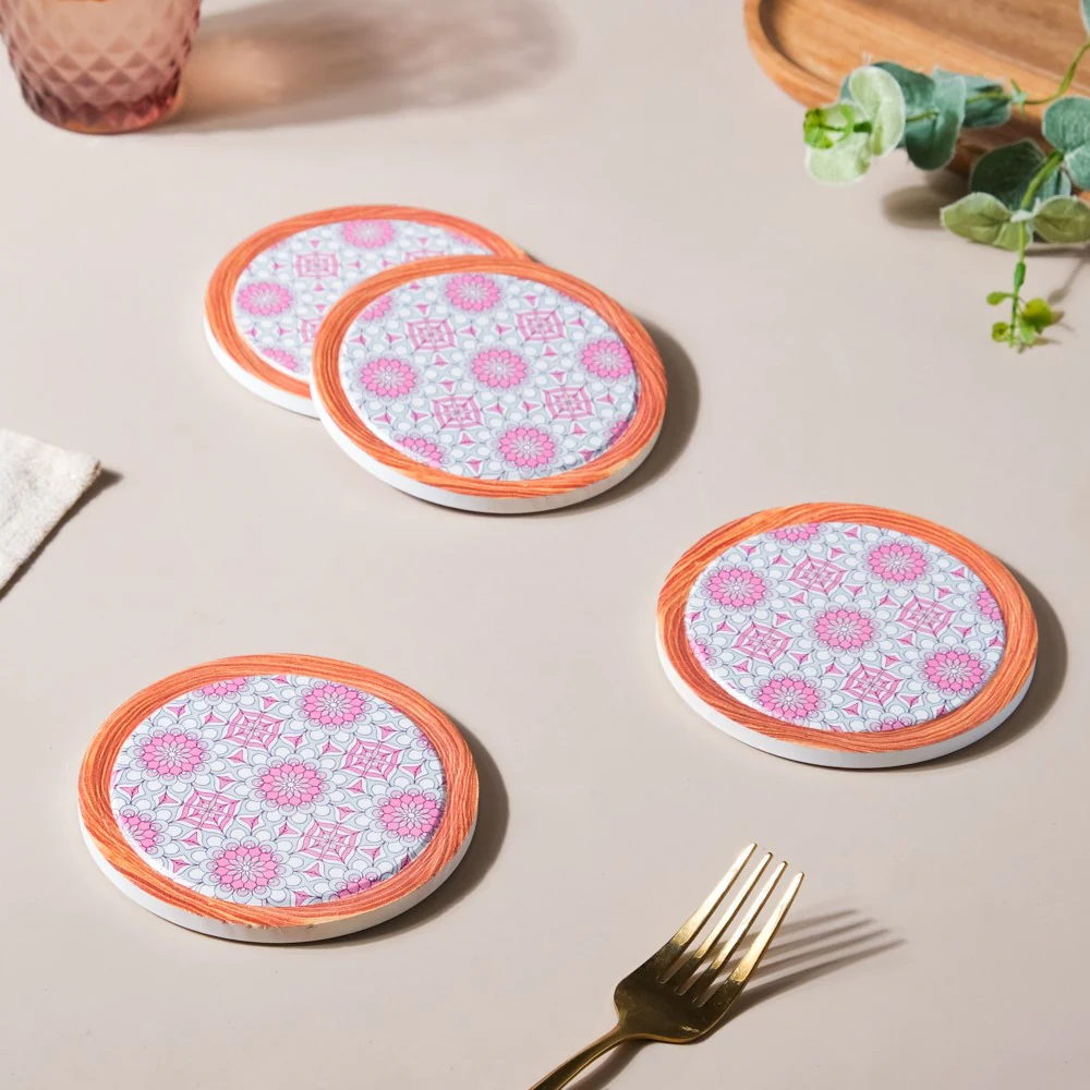 Zellij Floral Art Ceramic Coaster Purple Set of 4 - Image 3
