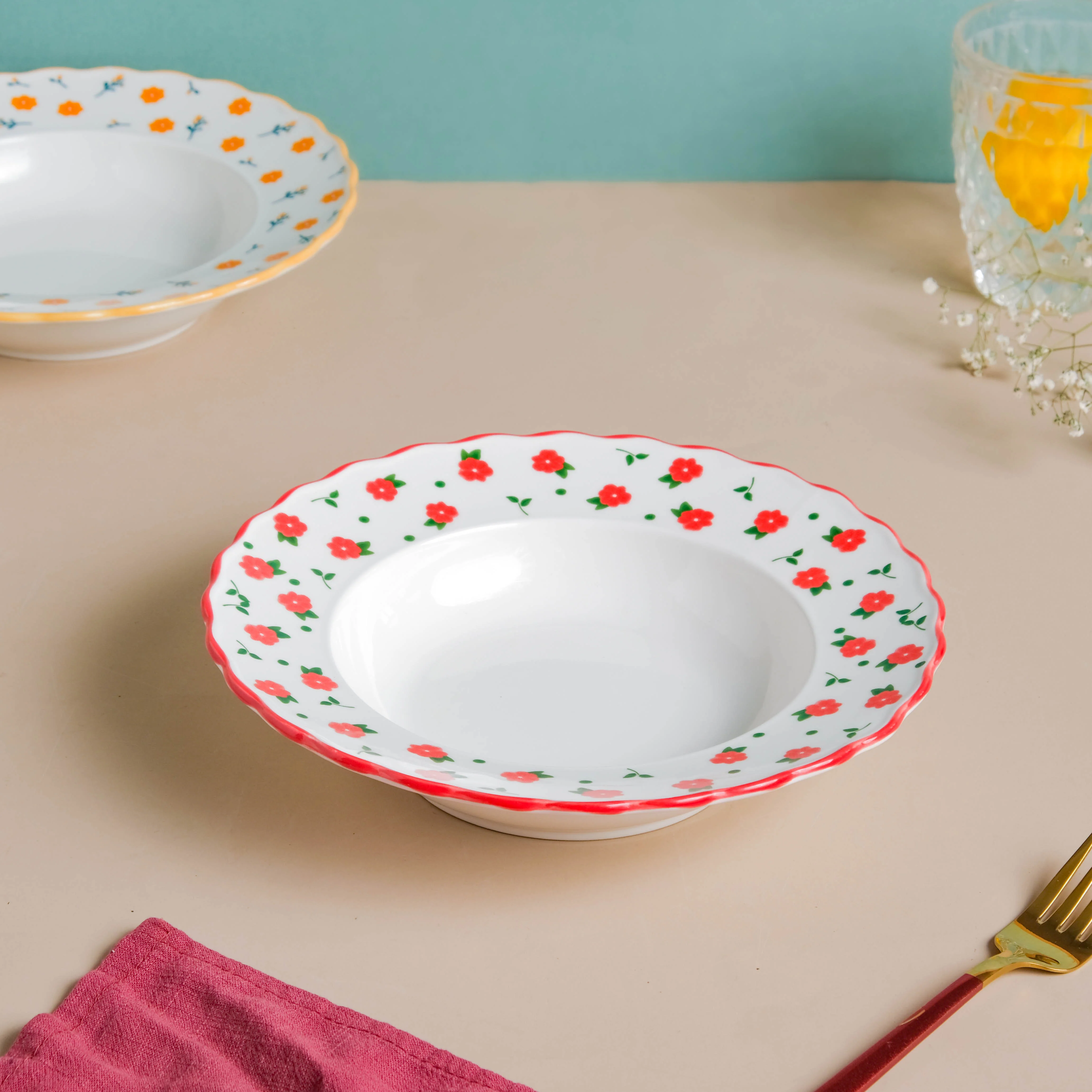 Ziba Floret Pasta Plate Red - Image 4