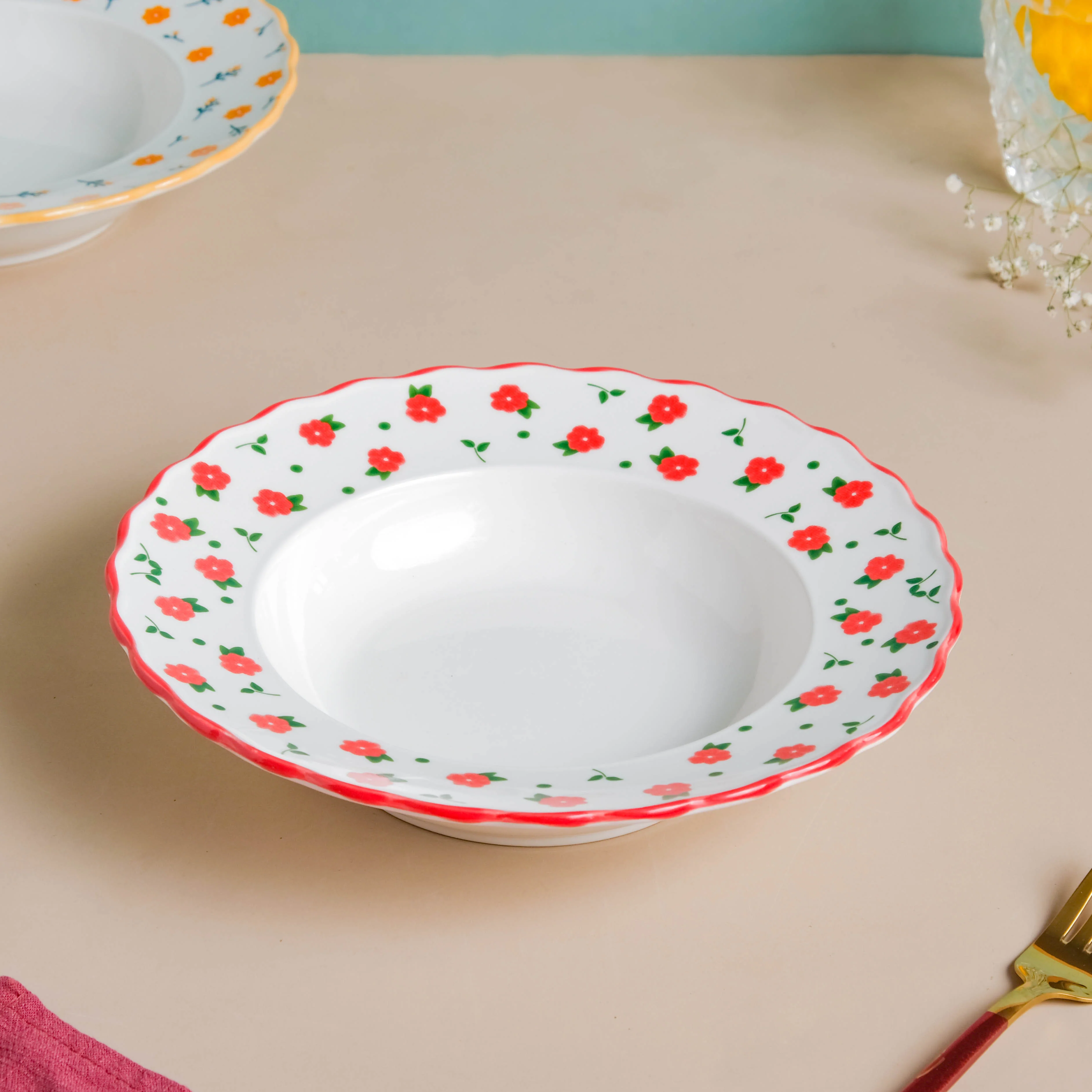 Ziba Floret Pasta Plate Red - Image 7