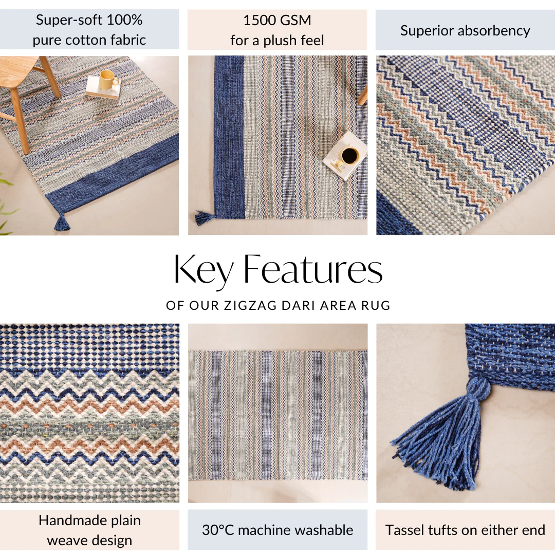 Zigzag Handcrafted Plain Weave Area Rug 69x36 Inch - Image 5