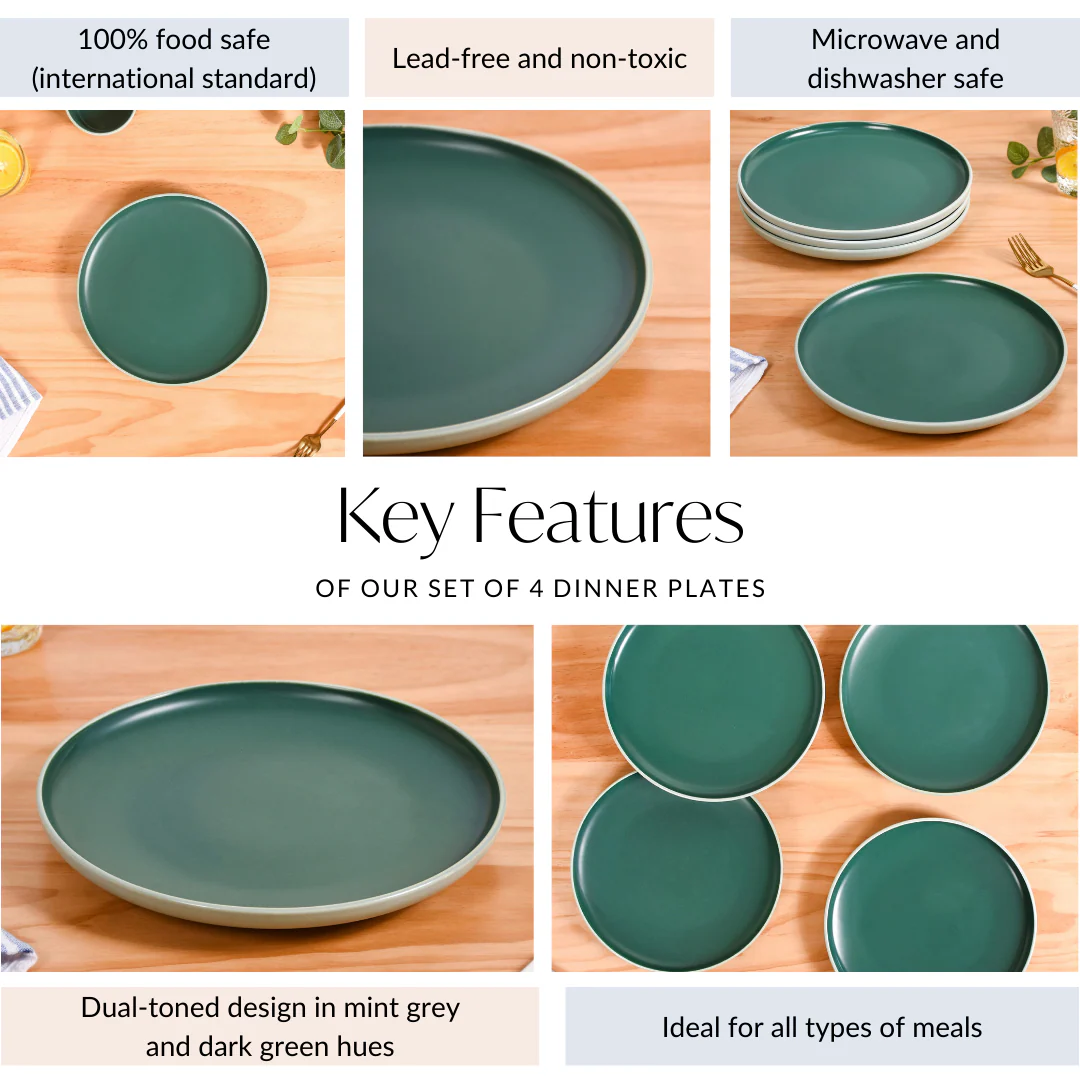 Zoella Green Ceramic Dinner Plates Set Of 4 10 Inch - Image 4